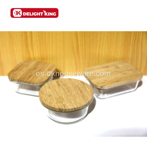 Recipiente para alimentos de vidrio de borosilicato alto con tapa de bambú